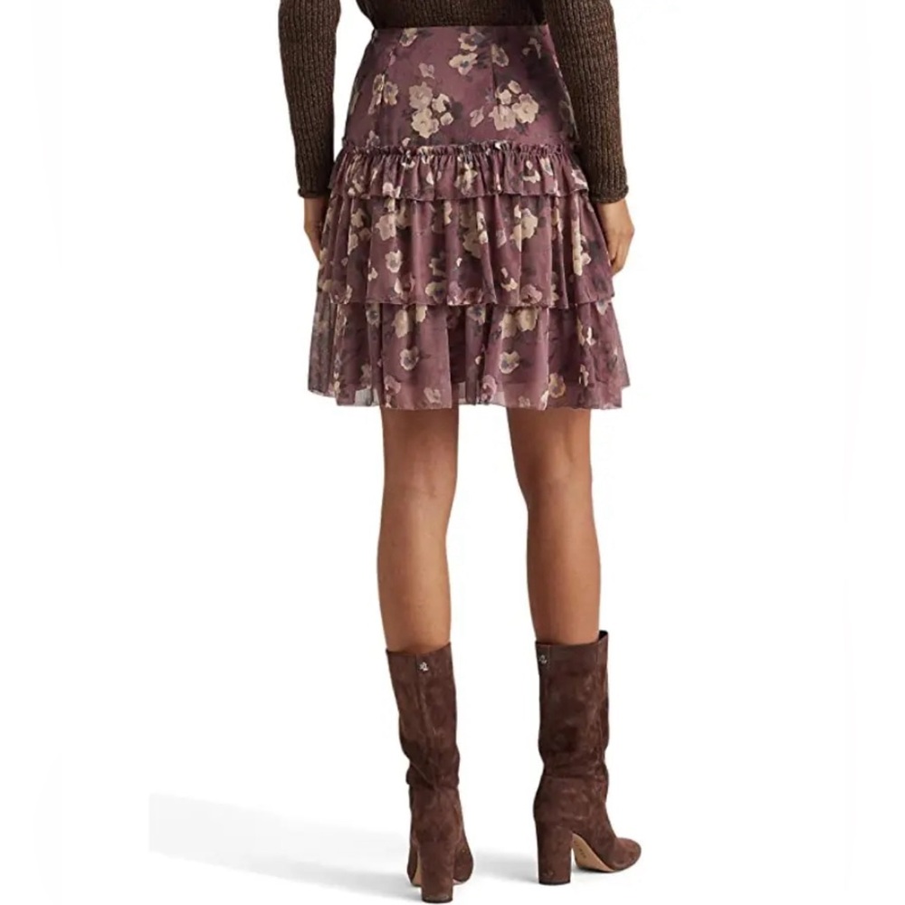 NWT LAUREN RALPH LAUREN Floral Crinkle Georgette Miniskirt Purple Multi Size 8 - Picture 12 of 16